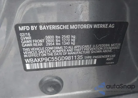 2016 BMW 550I xDrive из США, поврежденный, VIN WBAKP9C55GD981135